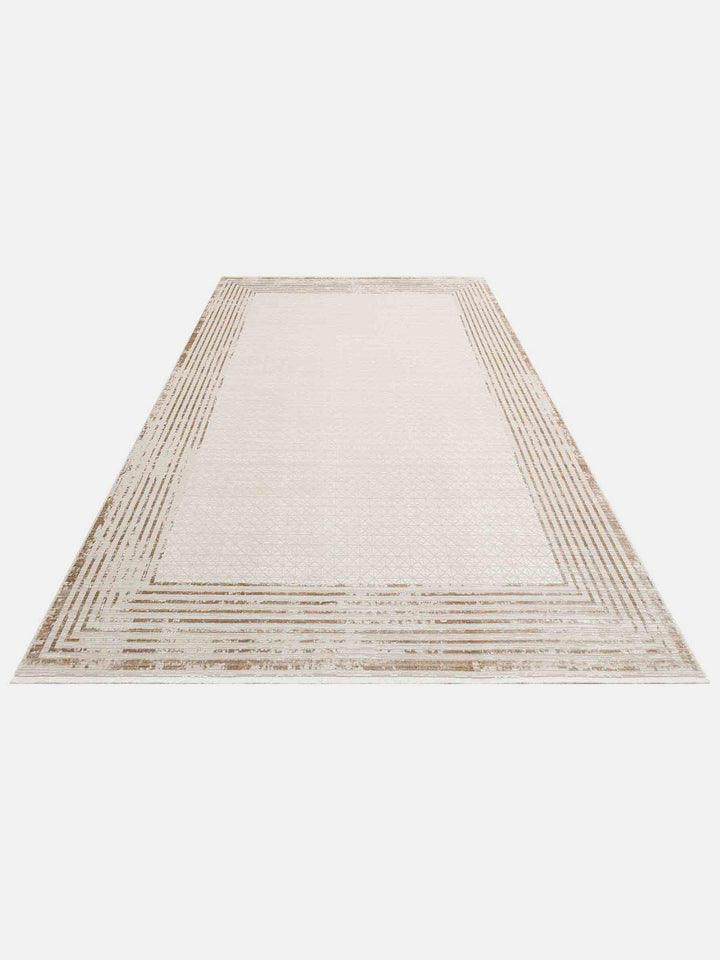 Mumbai Serisi Art Deco Desenli Yüksek Kalite Sık Dokuma Parlak Salon Halısı 01 CREAM GOLD - Carpetdocia