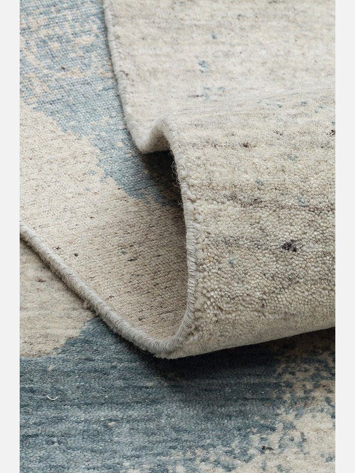 Palette Serisi %100 Naturel Yün Viskon Pamuk El Dokuma İskandinav Salon Oturma Odası Halı BEIGE BLUE - Carpetdocia