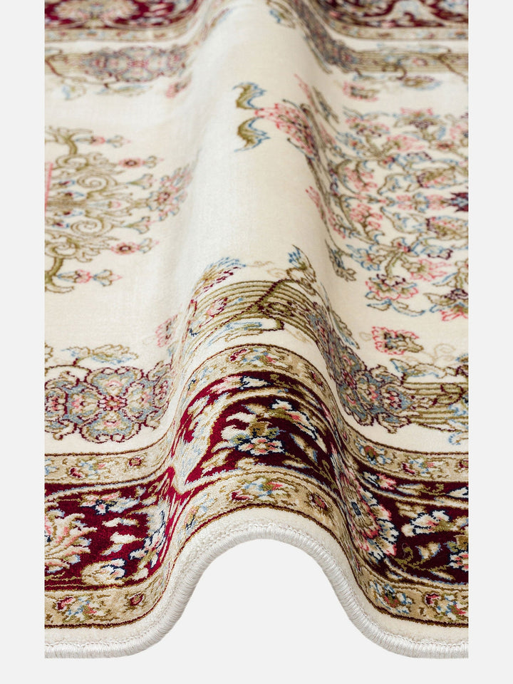 Topkapı Seccade Klasik Desenli Yüksek Kalite Özel Işıltılı Hediyelik Çeyizlik Namazlık 01CREAMRED - Carpetdocia