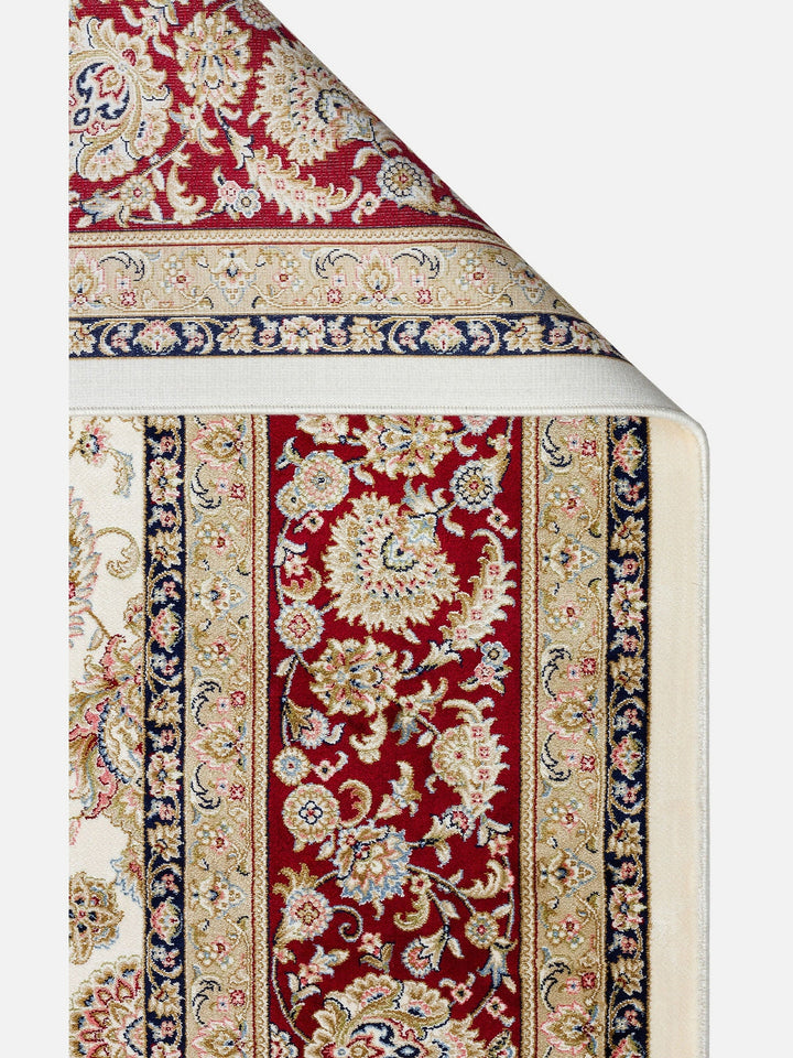 Topkapı Serisi Yüksek Kalite Sık Dokuma Klasik Desenli Özel Işıltılı Salon Halısı 03 CREAM RED - Carpetdocia