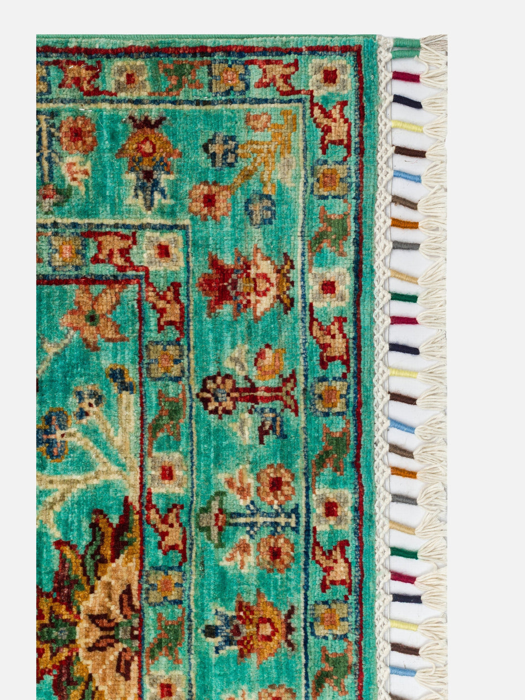 El dokuma Afgan halı turkuaz bitkisel desen 82x252 cm