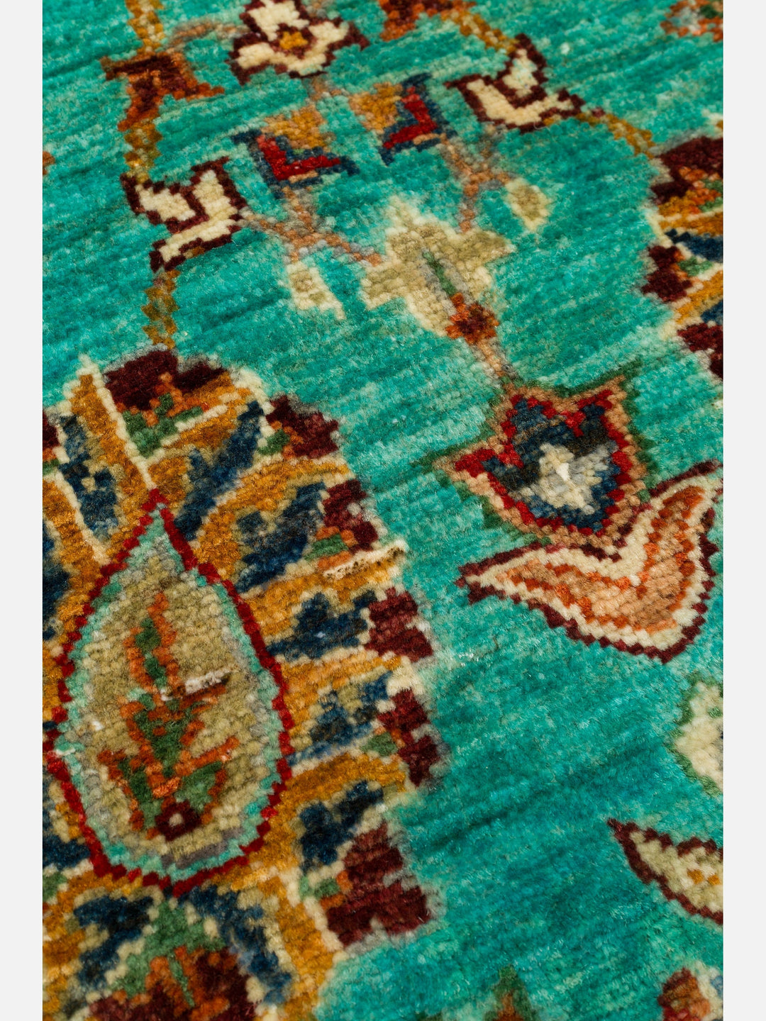 El dokuma Afgan halı turkuaz bitkisel desen 82x252 cm