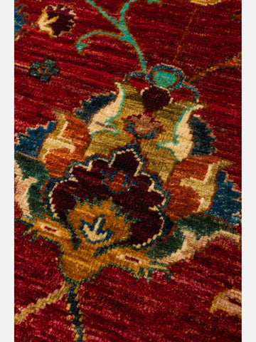 El dokuma Afgan halı kırmızı detay 276x367 cm