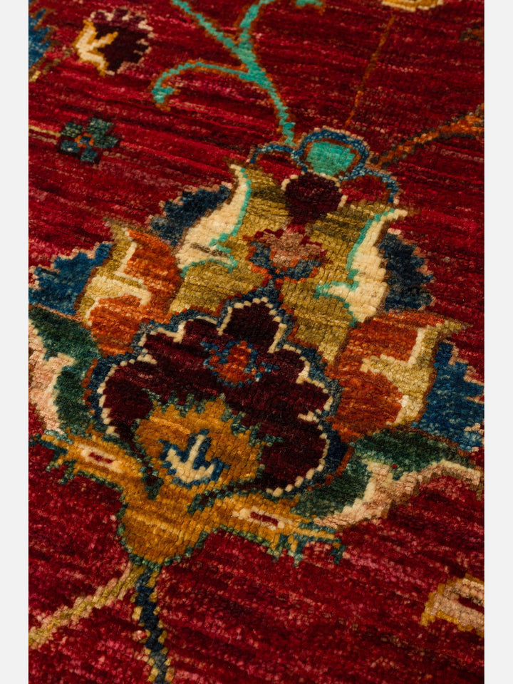 El dokuma Afgan halı kırmızı detay 276x367 cm