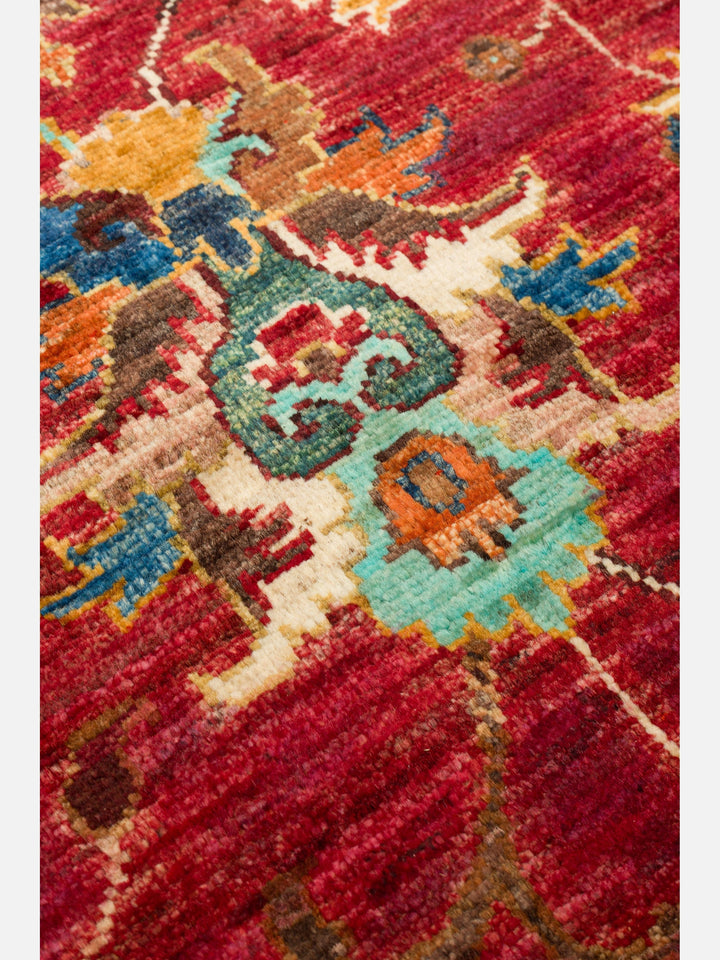 El dokuma Afgan halı kırmızı detay 276x367 cm