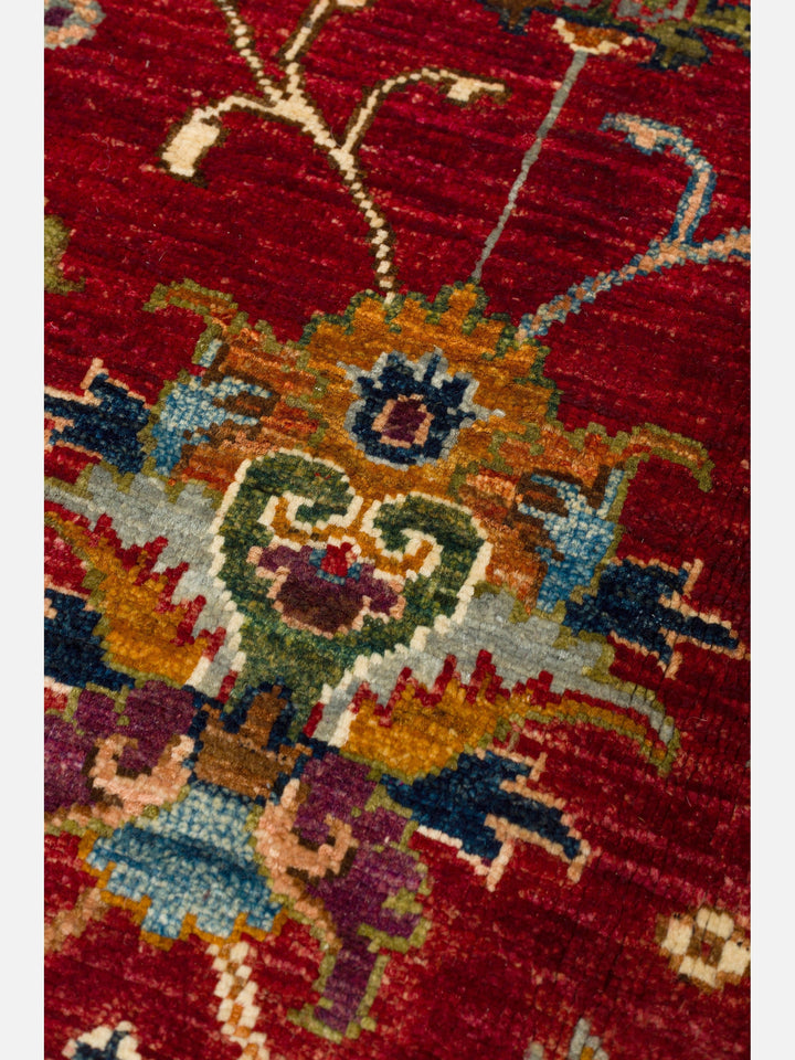 El dokuma Afgan halı kırmızı detay 278x382 cm