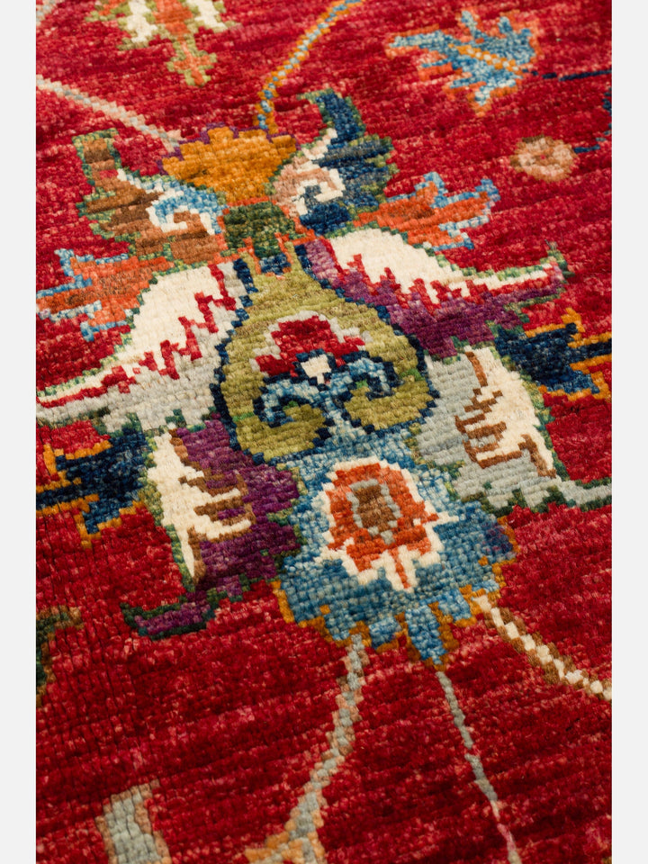El dokuma Afgan halı kırmızı detay 278x382 cm