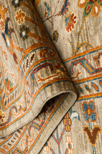 El dokuma Afgan halı adaçayı yeşili sultanabad çiçek 208x301 cm rulolu doku detayı