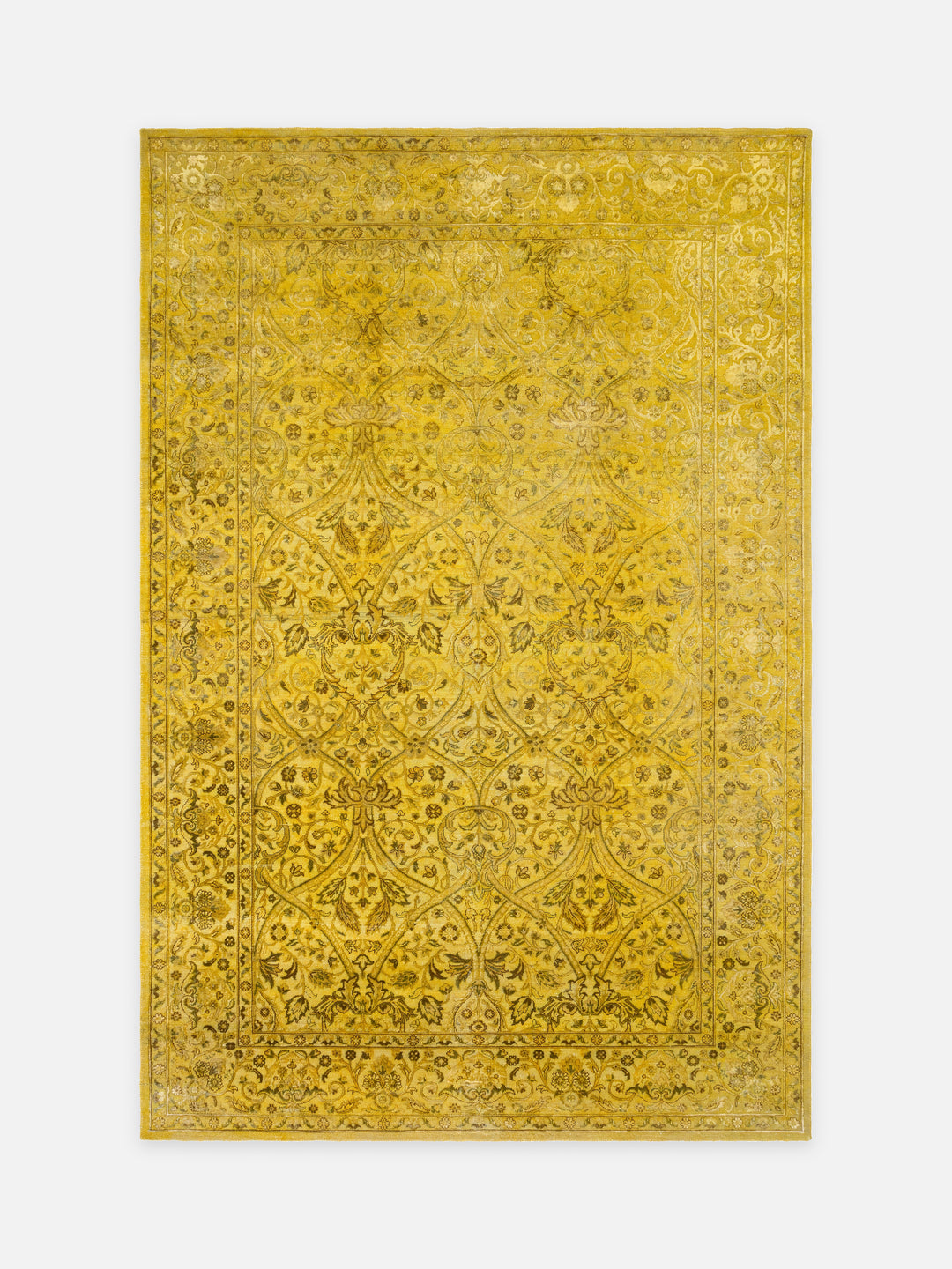 El dokuma Hindistan Jaipur halı Altın Sarı 196x295 cm kuşbakışı üstten görünüm