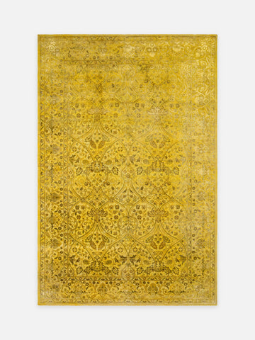 El dokuma Hindistan Jaipur halı Altın Sarı 196x295 cm kuşbakışı üstten görünüm