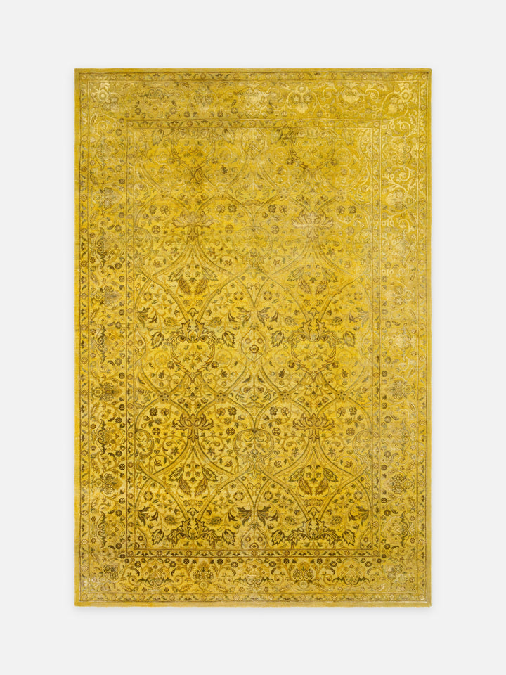 El dokuma Hindistan Jaipur halı Altın Sarı 196x295 cm kuşbakışı üstten görünüm