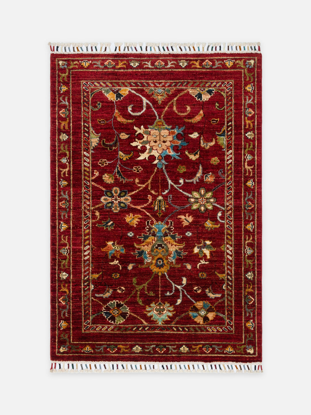 El dokuma Afgan halı kırmızı bitkisel desen 88x128 cm - kusbakisi
