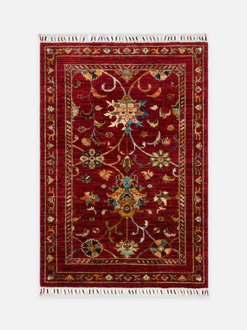 El dokuma Afgan halı kırmızı bitkisel desen 88x128 cm - kusbakisi