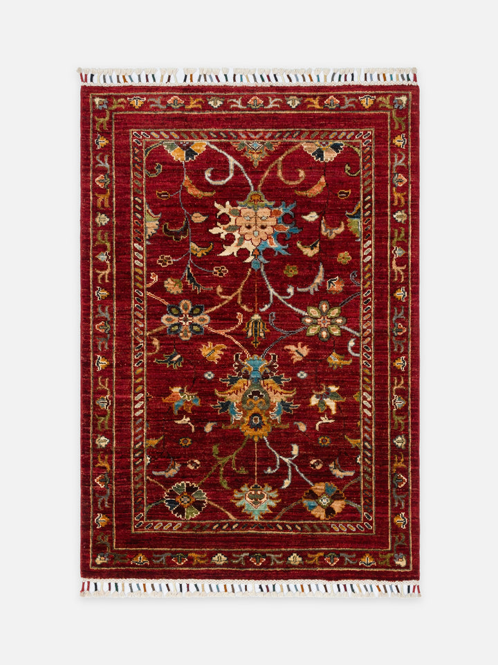 El dokuma Afgan halı kırmızı bitkisel desen 88x128 cm - kusbakisi
