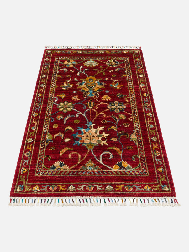El dokuma Afgan halı kırmızı bitkisel desen 88x128 cm