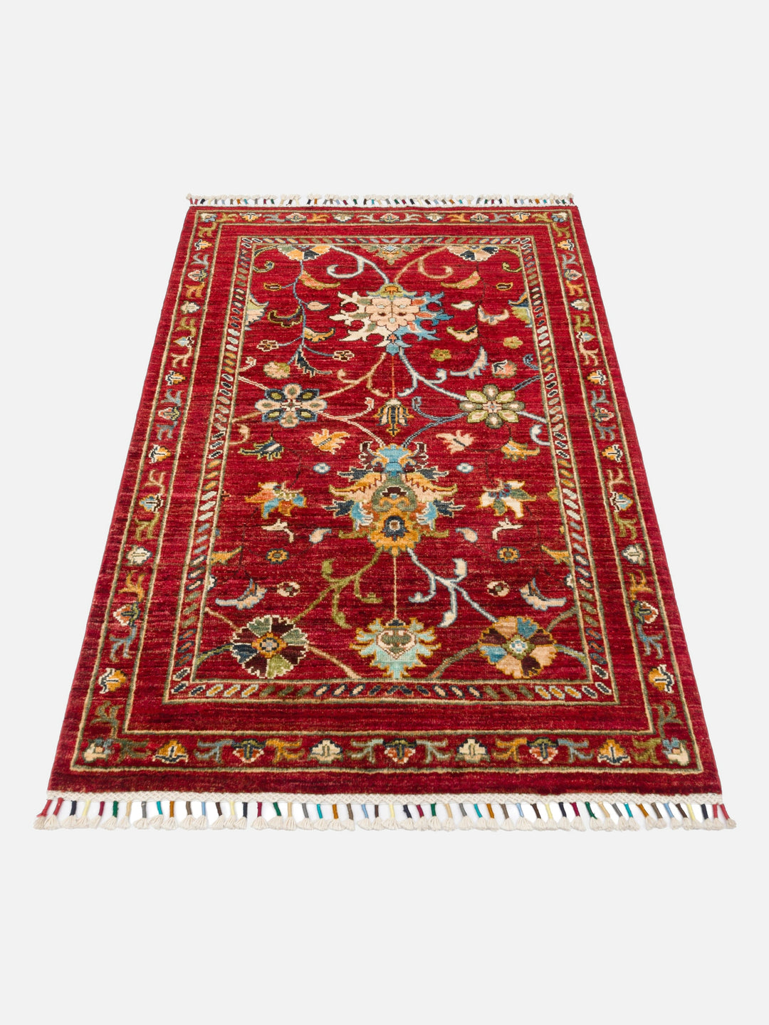 El dokuma Afgan halı kırmızı bitkisel desen 88x128 cm