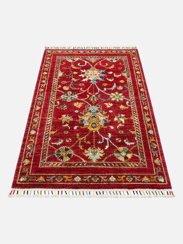 El dokuma Afgan halı kırmızı bitkisel desen 88x128 cm