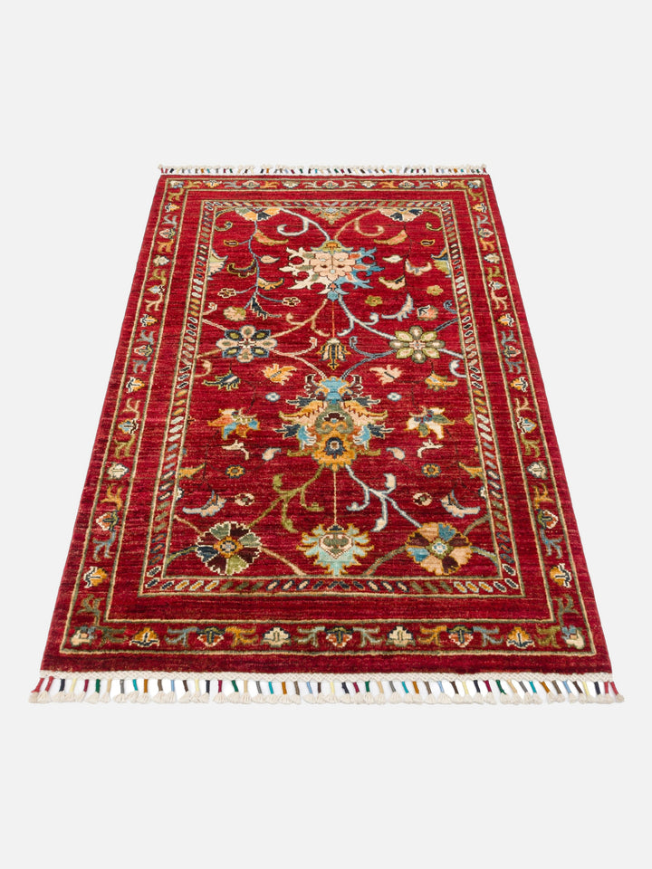 El dokuma Afgan halı kırmızı bitkisel desen 88x128 cm