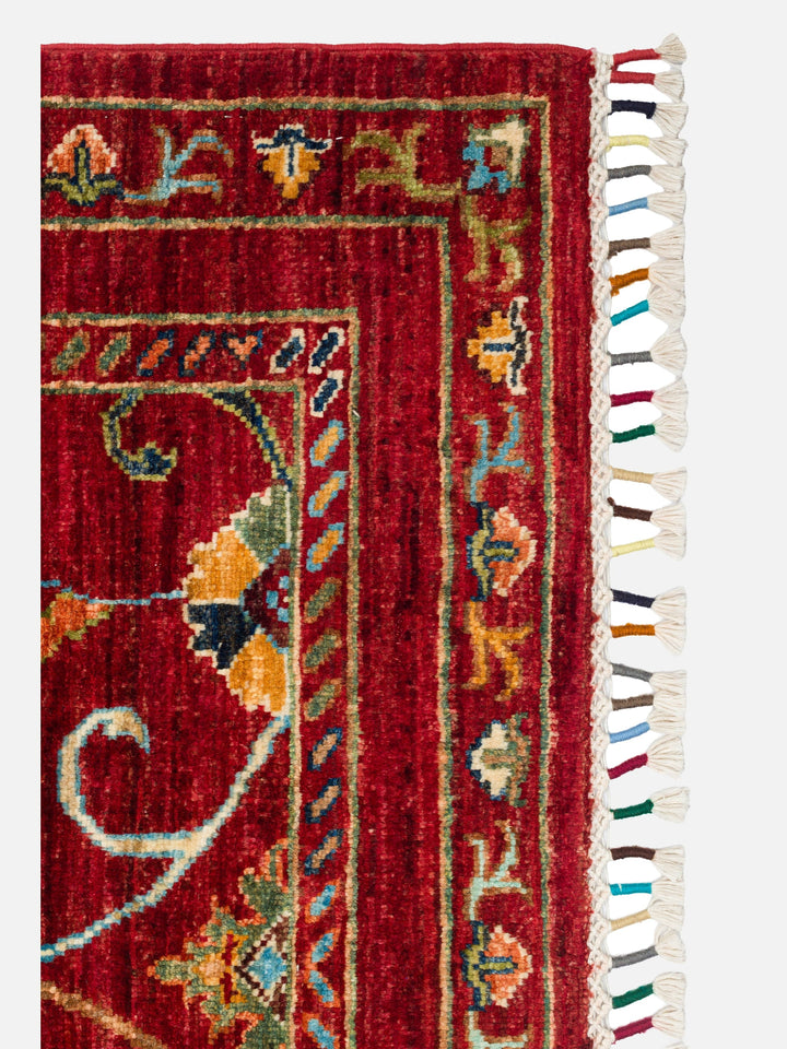 El dokuma Afgan halı kırmızı bitkisel desen 88x128 cm