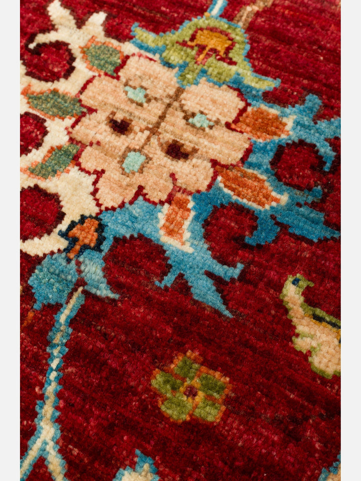 El dokuma Afgan halı kırmızı bitkisel desen 88x128 cm