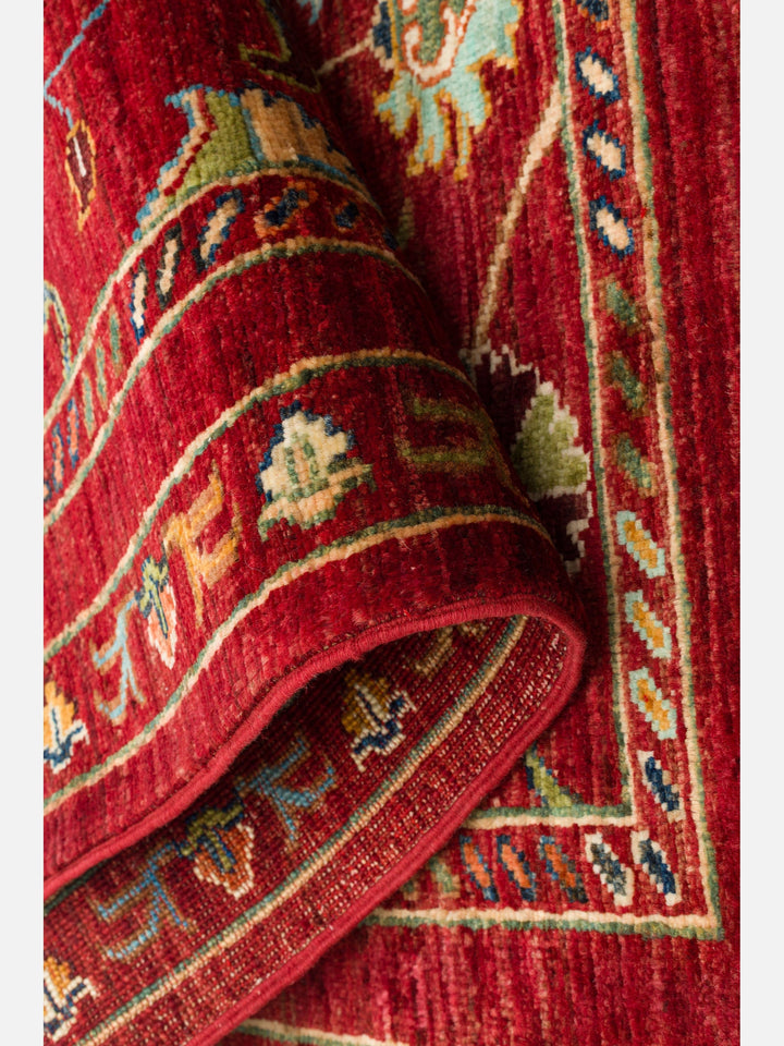 El dokuma Afgan halı kırmızı bitkisel desen 88x128 cm
