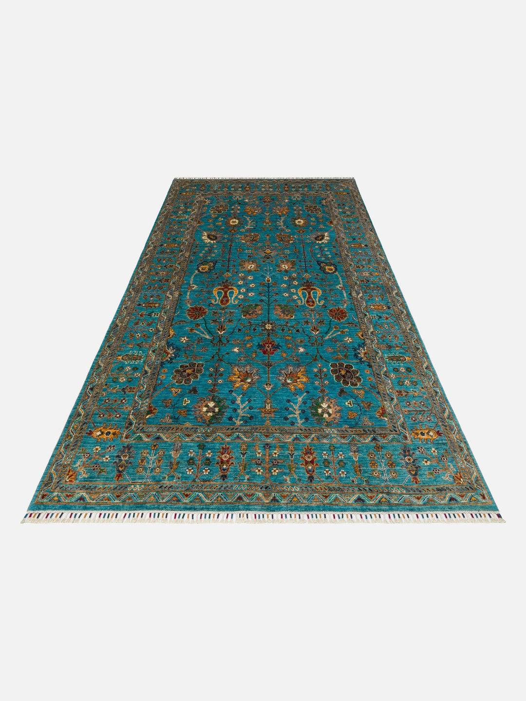 El dokuma Afgan halı turkuaz ağaç-ı hayat stüdyo çekimi 198x316 cm