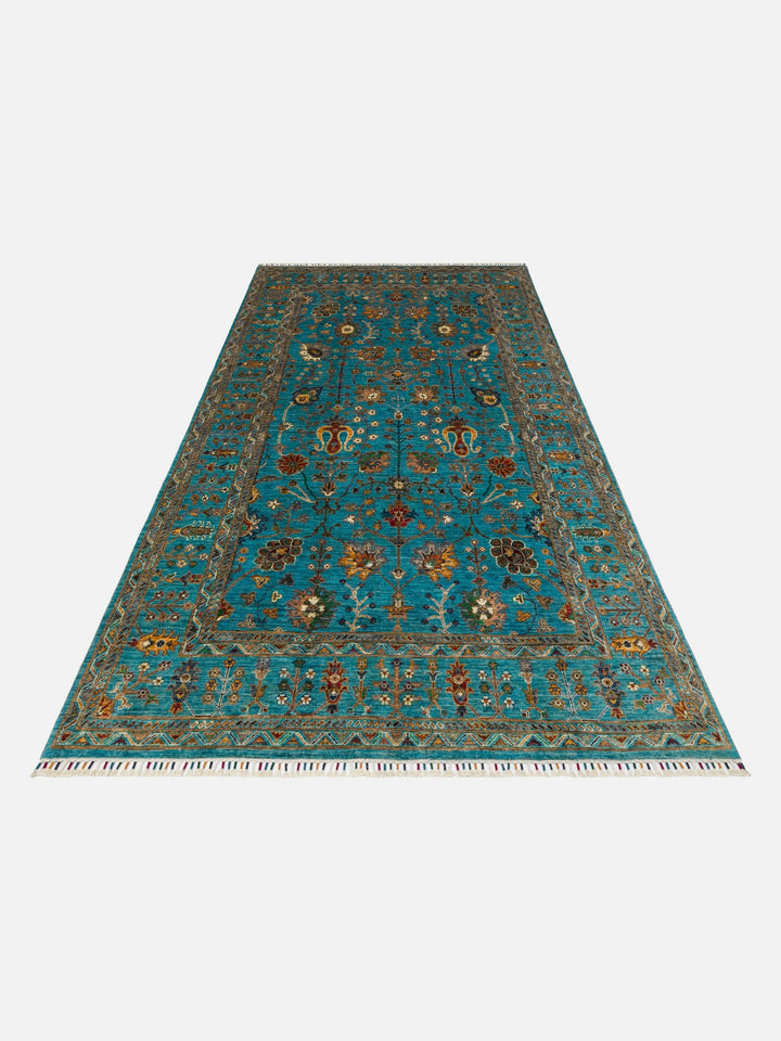 El dokuma Afgan halı turkuaz ağaç-ı hayat stüdyo çekimi 198x316 cm