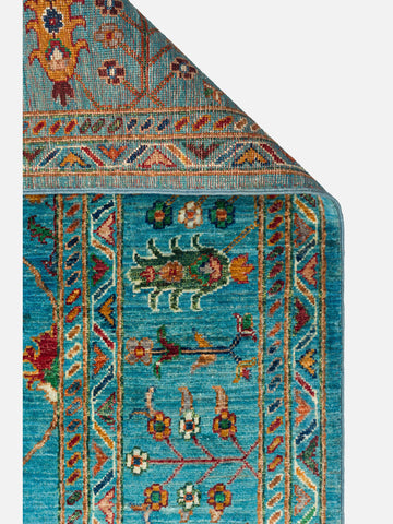 El dokuma Afgan halı turkuaz detay 198x316 cm
