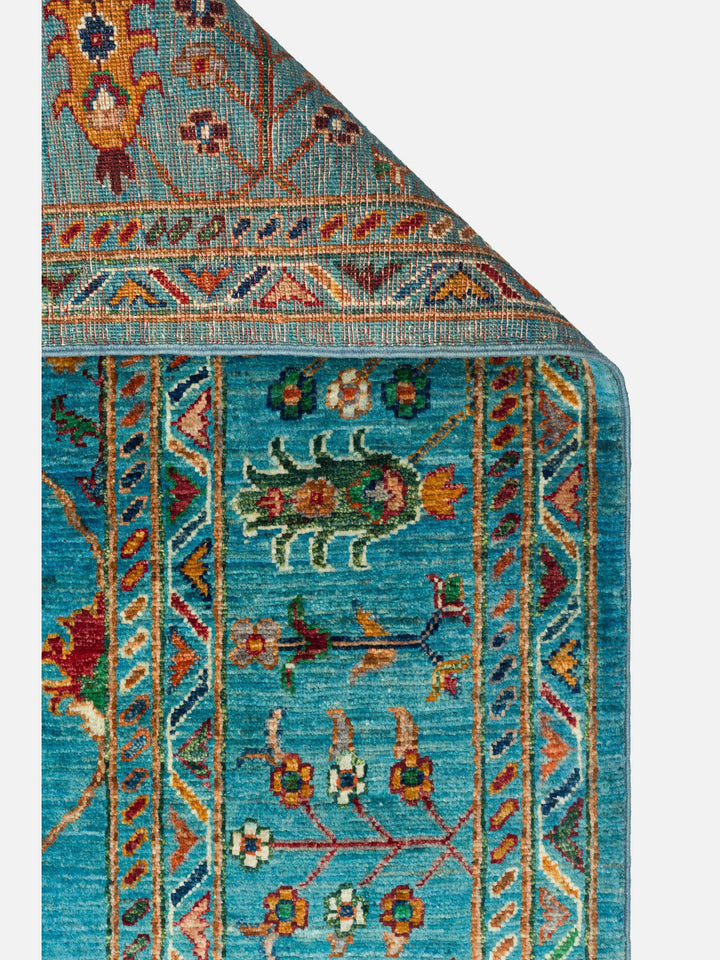 El dokuma Afgan halı turkuaz detay 198x316 cm