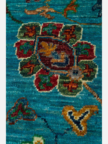 El dokuma Afgan halı turkuaz detay 198x316 cm