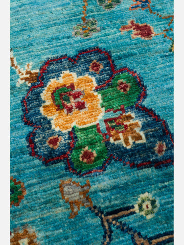 El dokuma Afgan halı turkuaz detay 198x316 cm