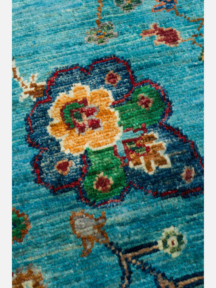 El dokuma Afgan halı turkuaz detay 198x316 cm