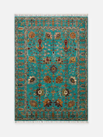 El dokuma Afgan turkuaz halı 151x211 cm kuşbakışı