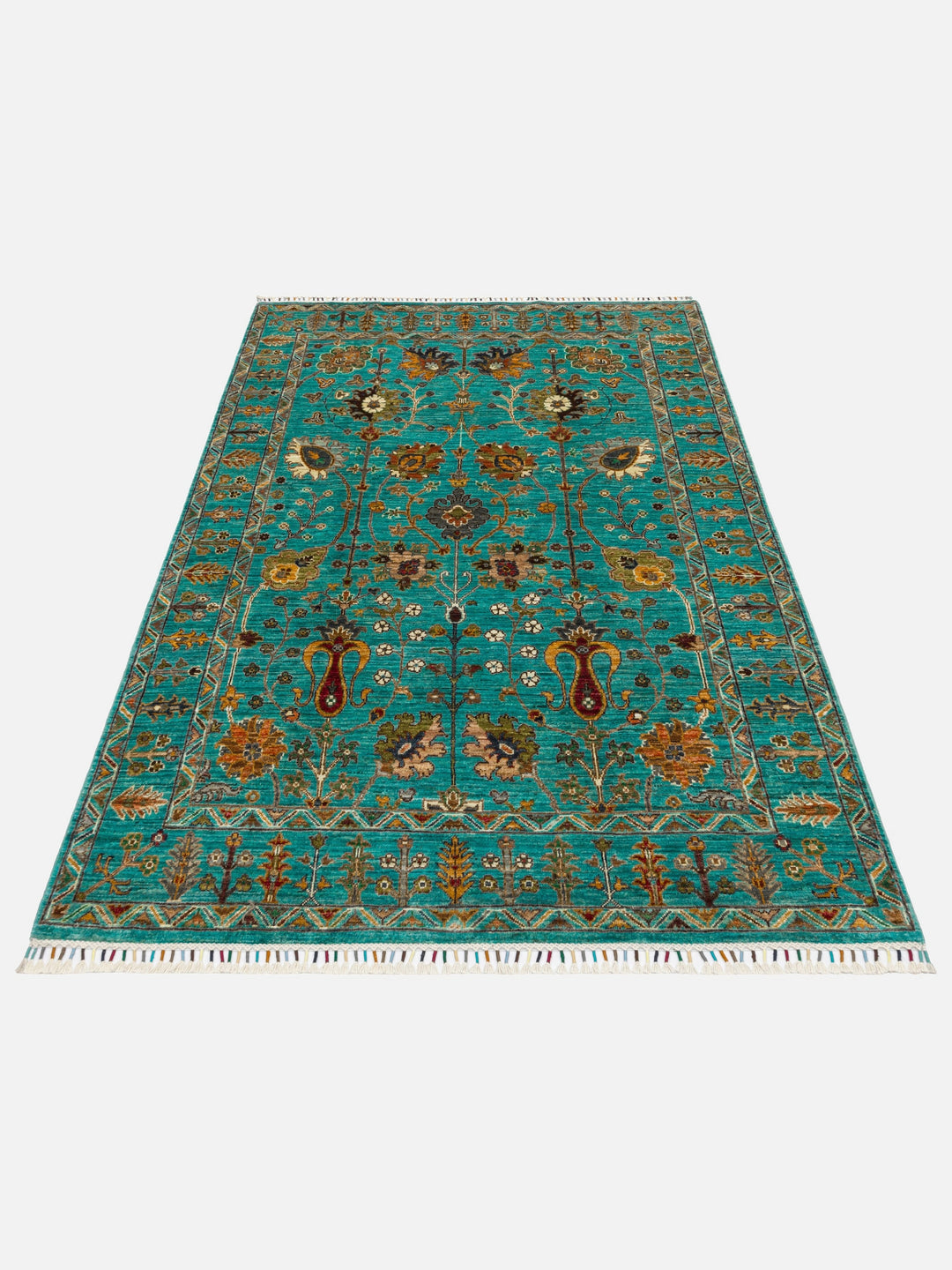 El dokuma Afgan turkuaz halı 151x211 cm stüdyo çekimi