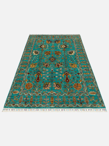 El dokuma Afgan turkuaz halı 151x211 cm stüdyo çekimi