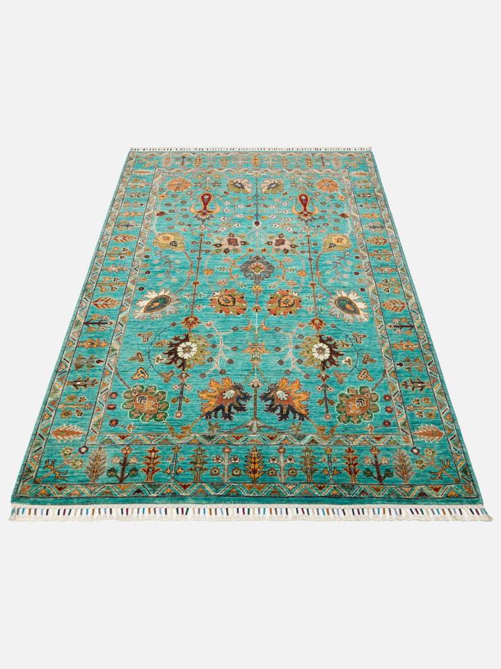 El dokuma Afgan turkuaz halı 151x211 cm stüdyo çekimi