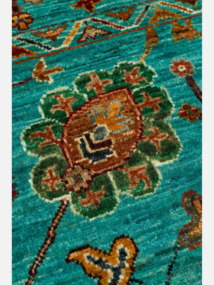 El dokuma Afgan turkuaz halı 151x211 cm stüdyo çekimi