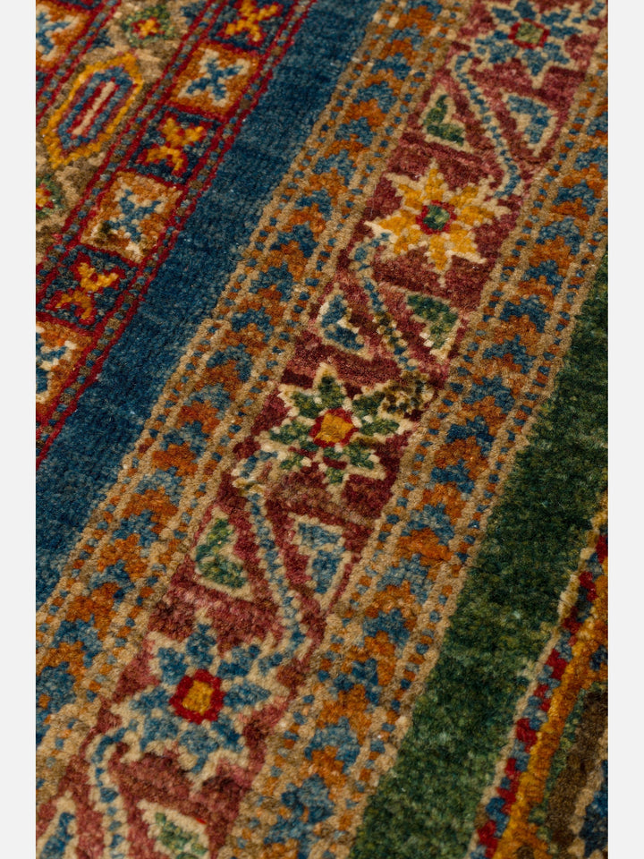 El dokuma Afgan halı kırmızı şerit detay 264x349 cm