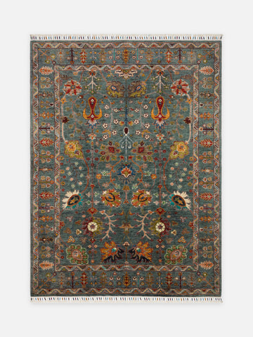 El dokuma Afgan halı yeşil bitkisel desen 154 x 208 cm kuşbakışı