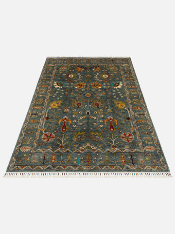 El dokuma Afgan halı yeşil bitkisel desen 154 x 208 cm stüdyo