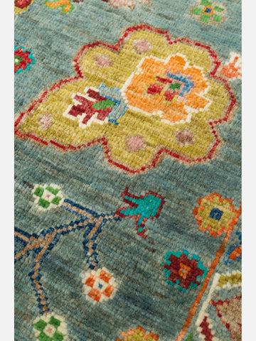 El dokuma Afgan halı yeşil bitkisel desen 154 x 208 cm detay