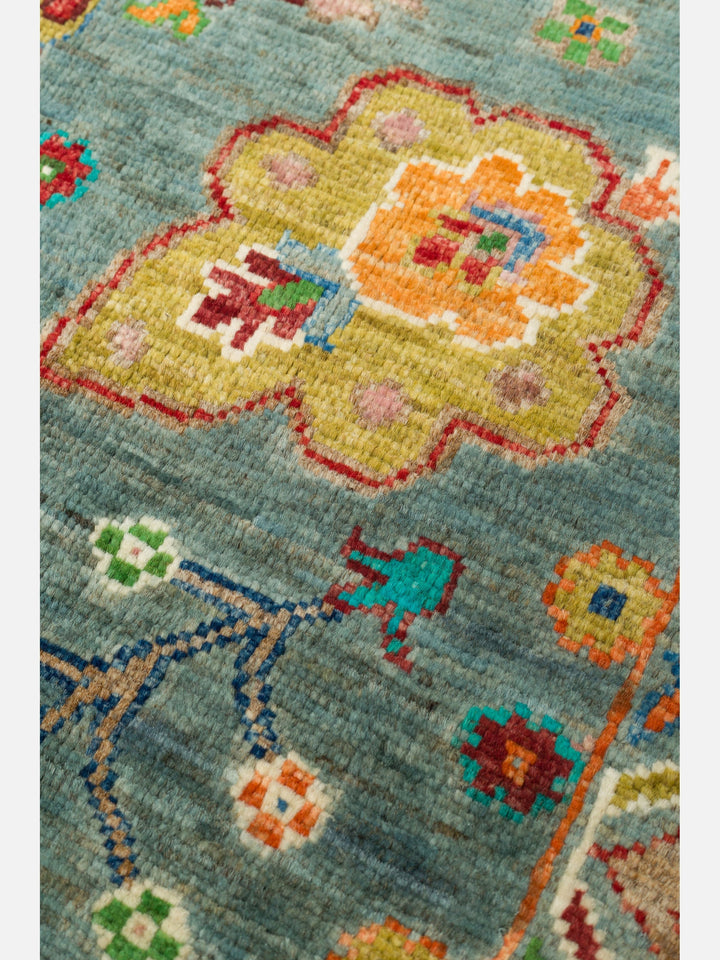 El dokuma Afgan halı yeşil bitkisel desen 154 x 208 cm detay