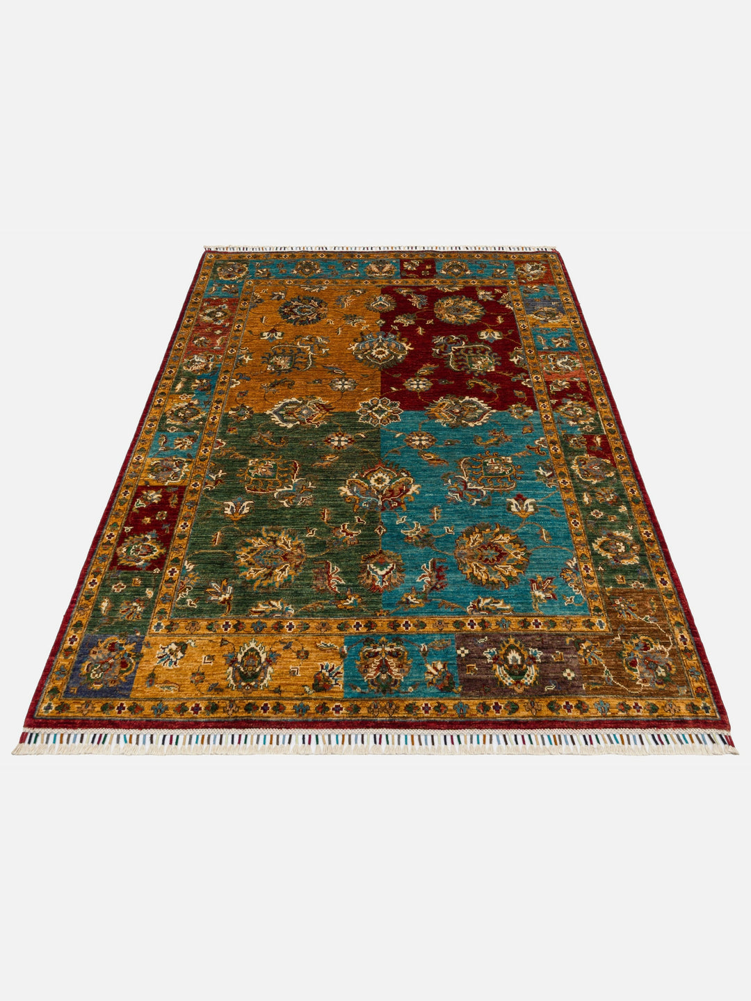 El dokuma Afgan halı çok renkli bitkisel panel desen 158 x 201 cm stüdyo