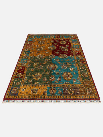 El dokuma Afgan halı çok renkli bitkisel panel desen 158 x 201 cm stüdyo
