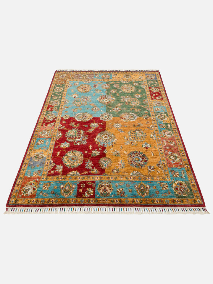 El dokuma Afgan halı çok renkli bitkisel panel desen 158 x 201 cm stüdyo