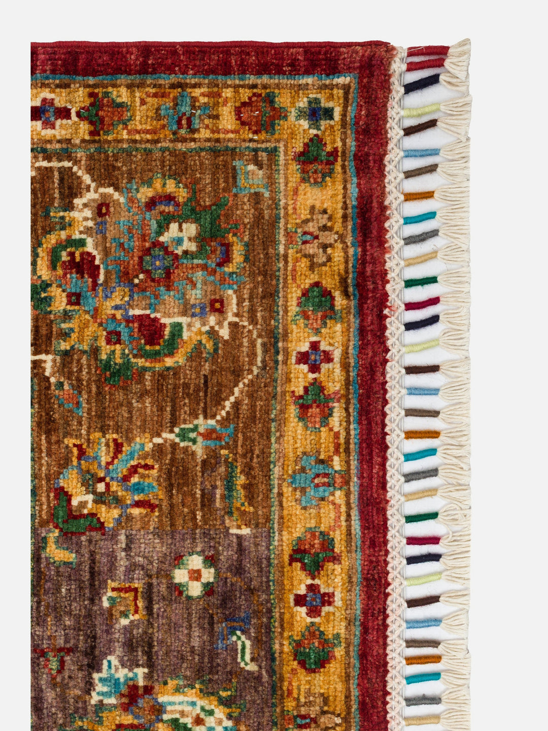 El dokuma Afgan halı çok renkli bitkisel panel desen 158 x 201 cm detay