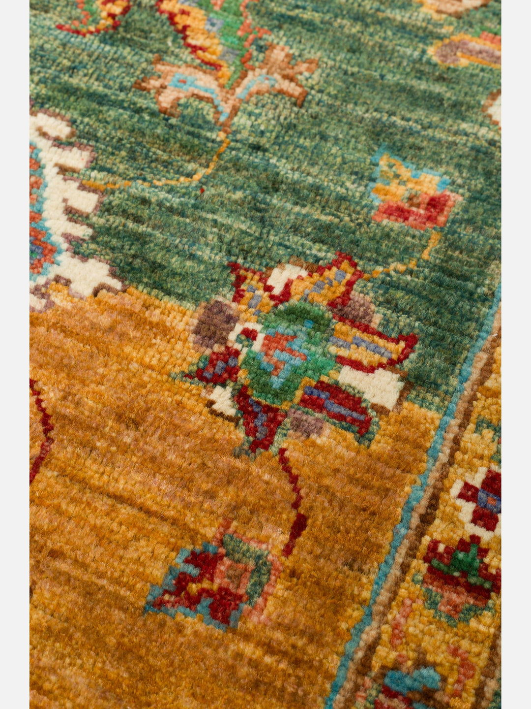 El dokuma Afgan halı çok renkli bitkisel panel desen 158 x 201 cm detay