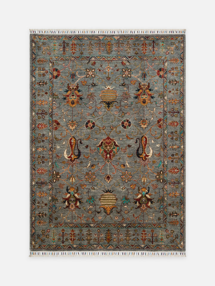 El dokuma Afgan halı çağla yeşili bitkisel desen 156x216 cm - kusbakisi