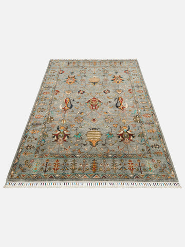 El dokuma Afgan halı çağla yeşili bitkisel desen 156x216 cm