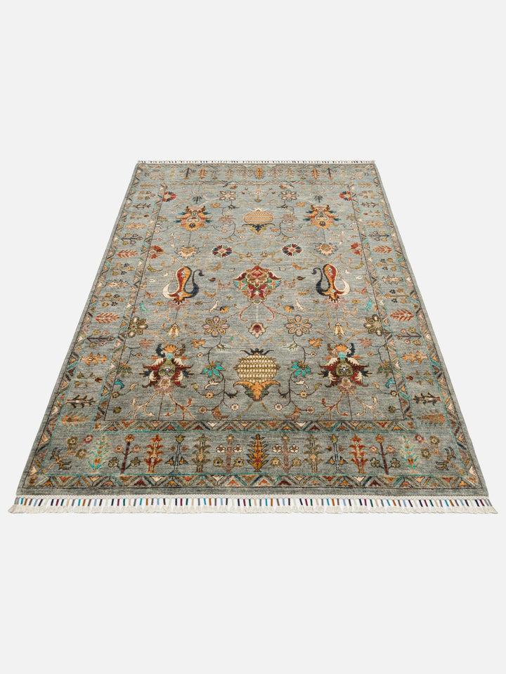 El dokuma Afgan halı çağla yeşili bitkisel desen 156x216 cm